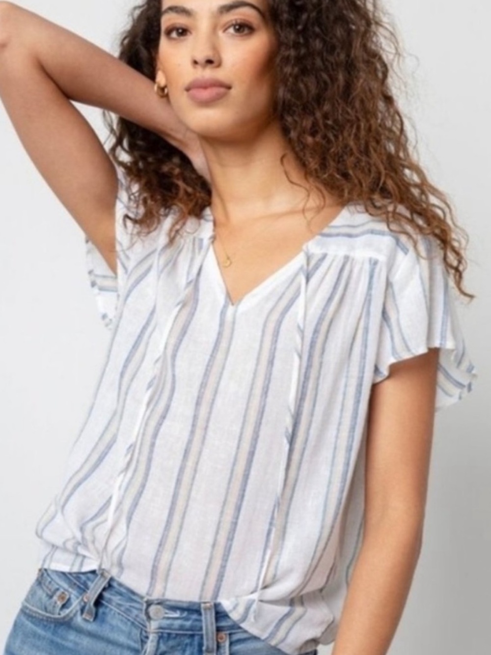 NWT Rails Viera Ryland Stripe Linen Blend Top XXL Blue White Coastal Blouse